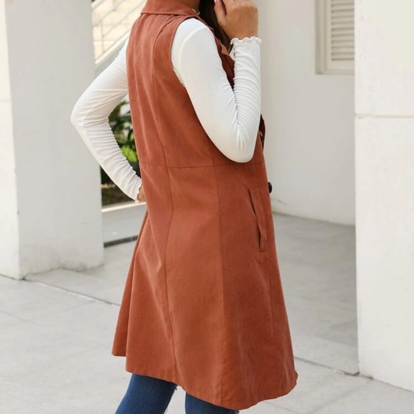 Double breasted button up trench coat vest brown - Picture 5 of 8